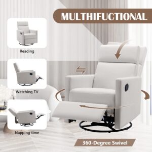 Swivel Recliner Chair, Glider Chair for Nursery, Upholstered Theater Seating, Modern Rocker Recliner Chair, Swivel Single Sofa Reclining Lounge Chair, Beige