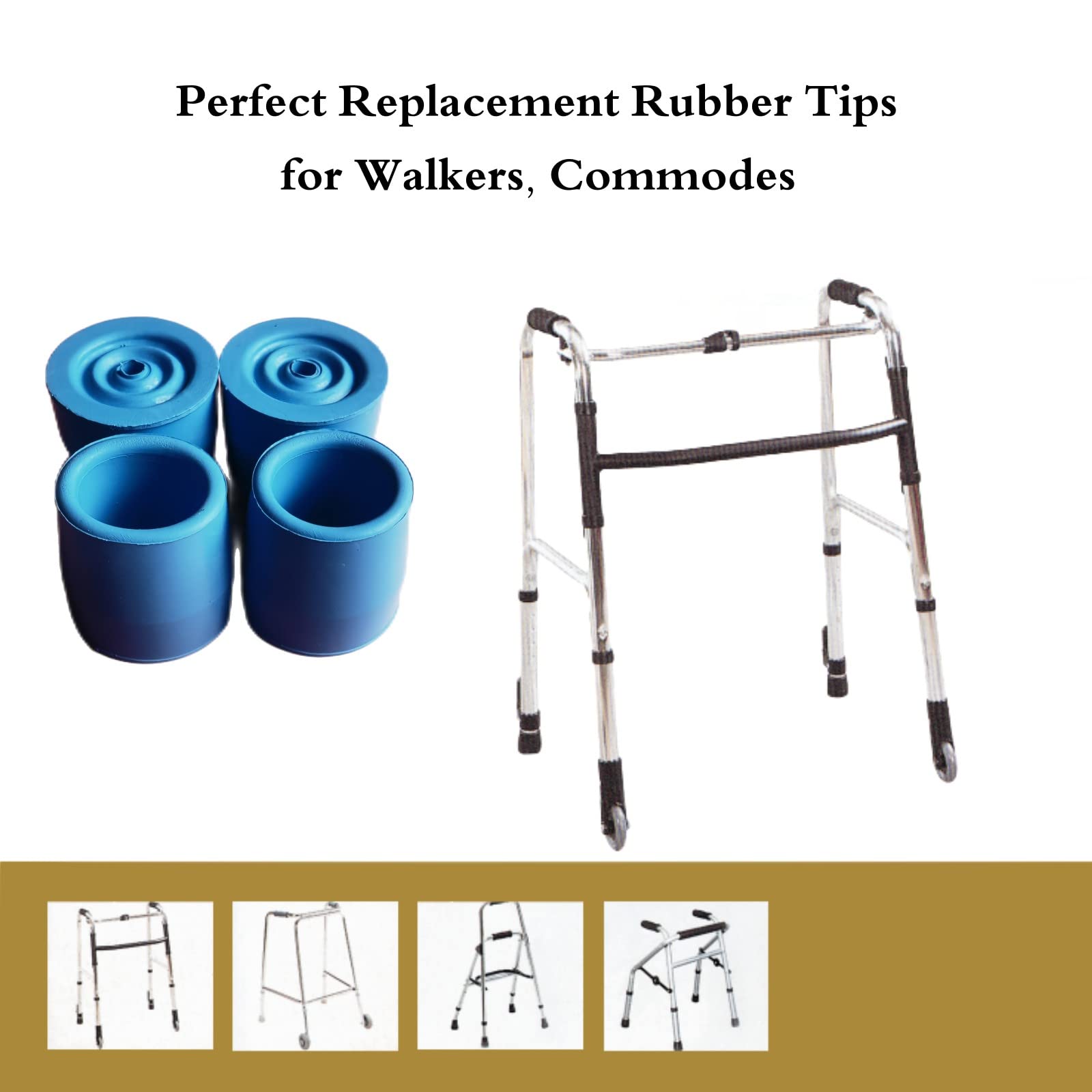 Rubber Walker Tips Replacement 1 1/8 Inch Heavy Duty Steel-Reinforced Rubber Tips for Walkers/Commodes/Shower Chairs/Walking Canes, Essential Walker Feet Accessories for Seniors