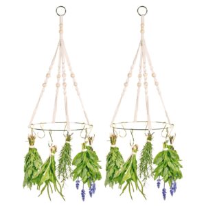 protitous 2pack herb drying rack with 20pcs golden herb dryer hooks,herb dryer,herb drying rack,hanging herb dryer rack with wooden balls,golden color