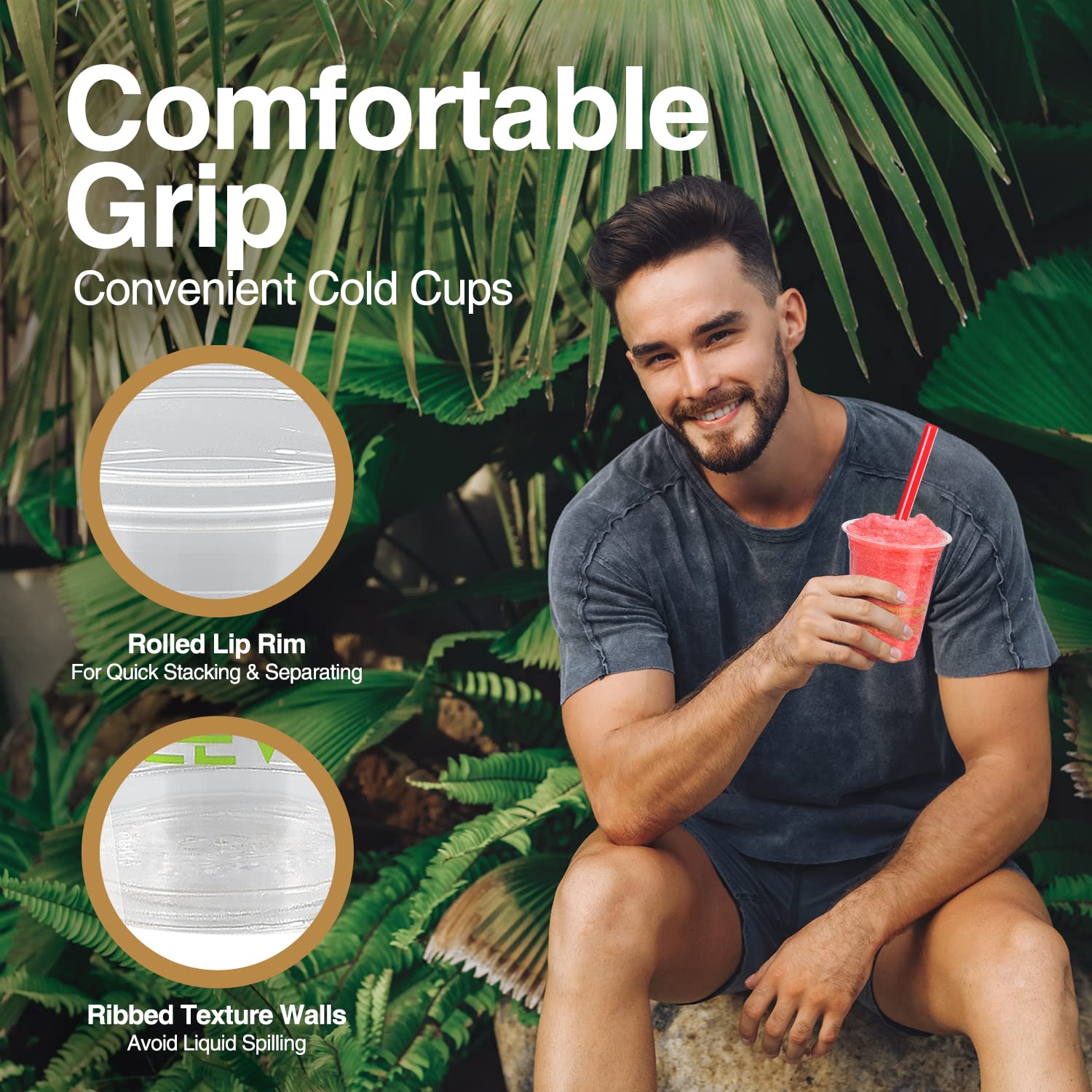 GREEVIRO Eco Compostable Plant-Based Clear Plastic Cups 12oz Thick, Reusable, Disposable Iced Coffee Cups for Smoothies, Beer & Any Beverages for Parties, Weddings & Gatherings