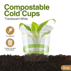 GREEVIRO Eco Compostable Plant-Based Clear Plastic Cups 12oz Thick, Reusable, Disposable Iced Coffee Cups for Smoothies, Beer & Any Beverages for Parties, Weddings & Gatherings