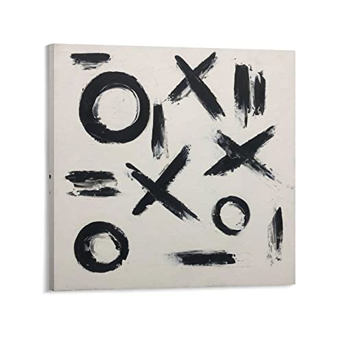 Hand-Painted Abstract Oil Painting Black And White Tic Tac Toe Home Kitchen Livingroom Wall Painting Home Decor20x20inch(50x50cm)