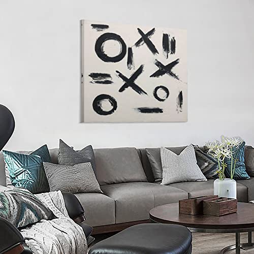 Hand-Painted Abstract Oil Painting Black And White Tic Tac Toe Home Kitchen Livingroom Wall Painting Home Decor20x20inch(50x50cm)