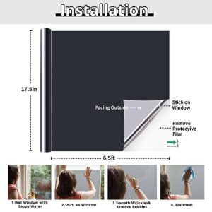 HTVRONT Window Privacy Film One Way - Daytime Privacy Window Film See Out Not in, Sun Blocking Heat Control Window Tinting Film for Home, Car & Office, Reusable Reflective Window Film 17.5" x 6.5 FT