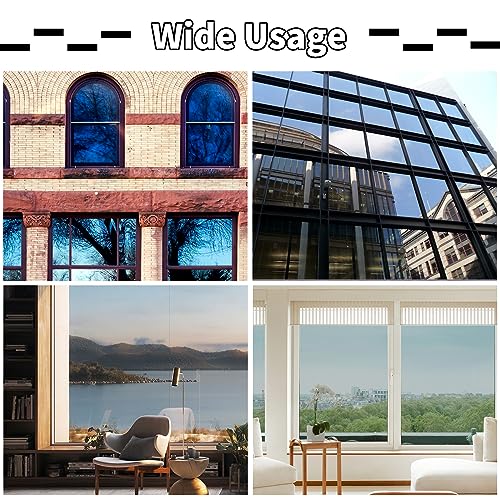 HTVRONT Window Privacy Film One Way - Daytime Privacy Window Film See Out Not in, Sun Blocking Heat Control Window Tinting Film for Home, Car & Office, Reusable Reflective Window Film 17.5" x 6.5 FT