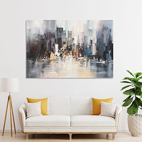 BGN 100% Hand Painted Oil Painting Abstract CityscapeHandmade Modern Acrylic Artwork Texture Painting Original Paintings Canvas Wall Art24x36inch(60x90cm)