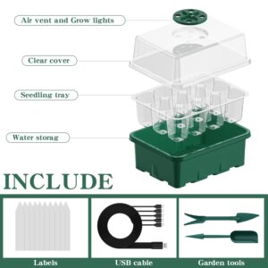 NBPLUS Seed Starter Tray with Grow Light, 5 Pack 60 Cells Seed Starter kit with Humidity Dome and Base, Plant Seedling Trays Indoor Greenhouse Gardening (Green 5 Pack)