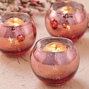 volens 24pcs rose gold votive candle holders for table centerpieces, round mercury glass candle holders bulk for wedding, bridal shower, birthday, home, and anniversary decorations