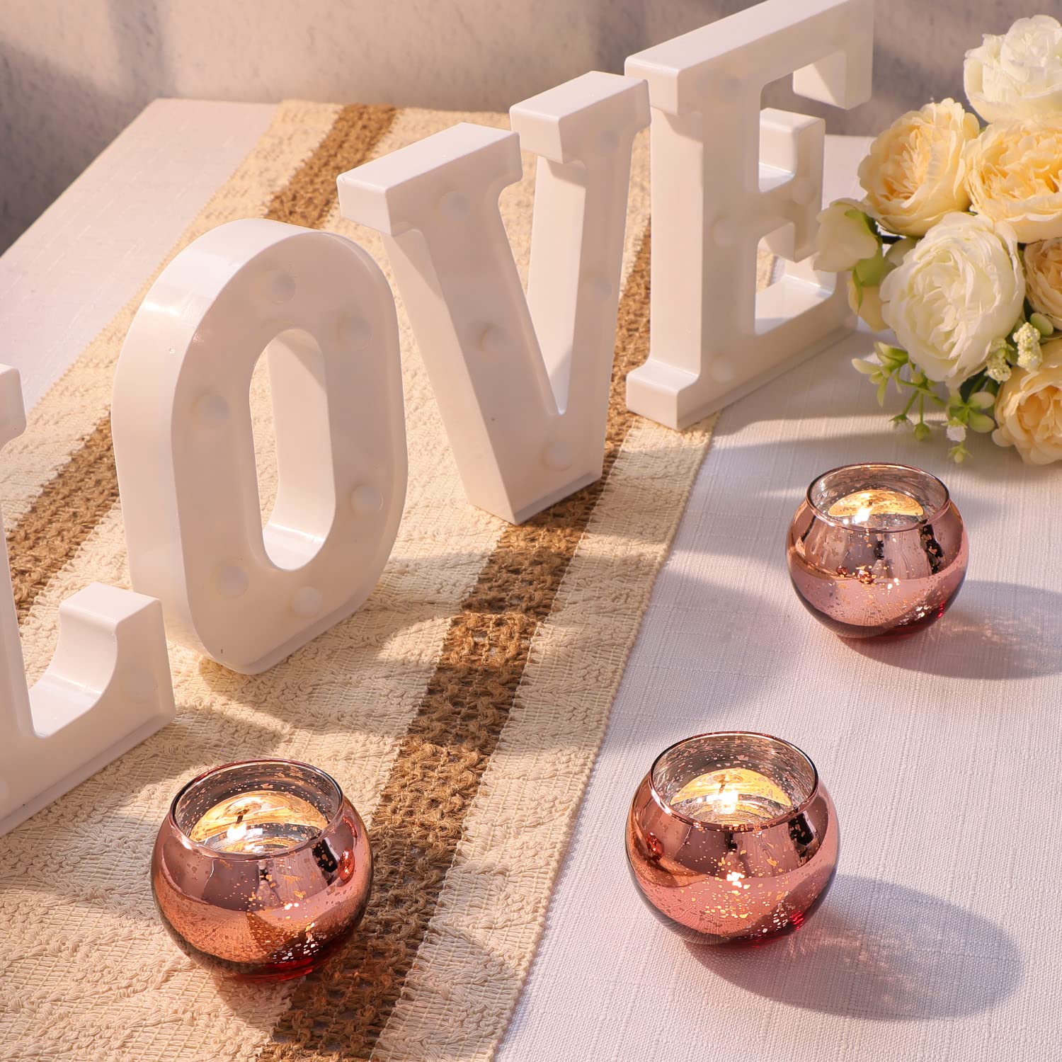 Volens 24PCS Rose Gold Votive Candle Holders for Table Centerpieces, Round Mercury Glass Candle Holders Bulk for Wedding, Bridal Shower, Birthday, Home, and Anniversary Decorations