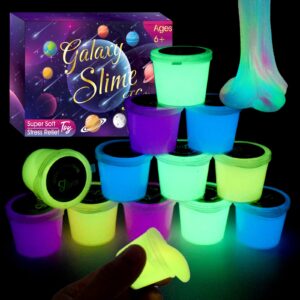 12 pack galaxy slime kit glow in the dark galaxy slime set, slime party favors for girls boys, diy putty slime stress relief toy for goodie bags stuffers christmas easter toys