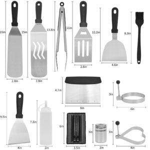 Whonline Griddle Accessories, 16pcs, Griddle Spatula Set for Blackstone and Camp Chef Stainless Steel BBQ Accessories with Spatula, Scraper, Bottle, Tongs, Egg Ring