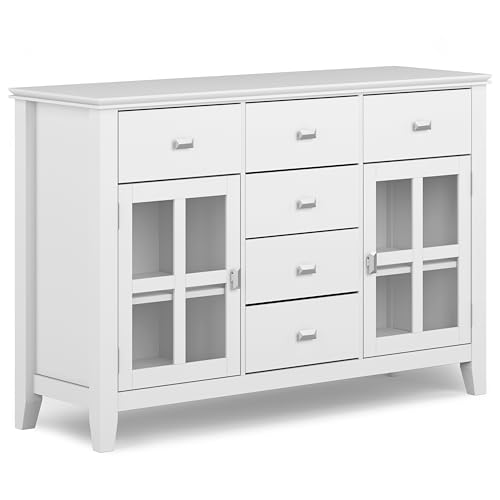 SIMPLIHOME Artisan SOLID WOOD 54 Inch Wide Contemporary Sideboard Buffet in White, For the Dining Room and Kitchen