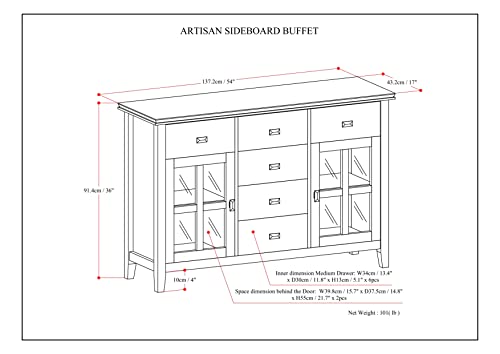 SIMPLIHOME Artisan SOLID WOOD 54 Inch Wide Contemporary Sideboard Buffet in White, For the Dining Room and Kitchen