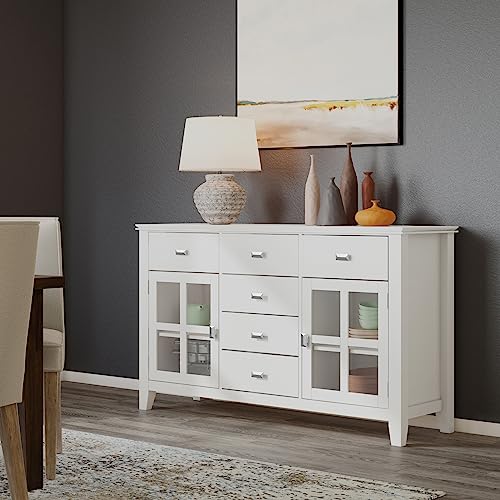 SIMPLIHOME Artisan SOLID WOOD 54 Inch Wide Contemporary Sideboard Buffet in White, For the Dining Room and Kitchen