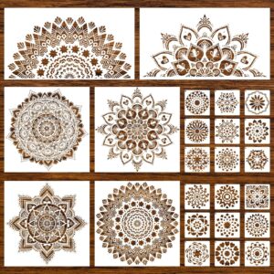 24 Pieces Mandala Stencil Reusable Mandala Painting Templates Floral Design Stencil Mandala Drawing Craft Stencil for DIY Wall, Tile, Furniture, Canva, Outdoor Indoor Decoration