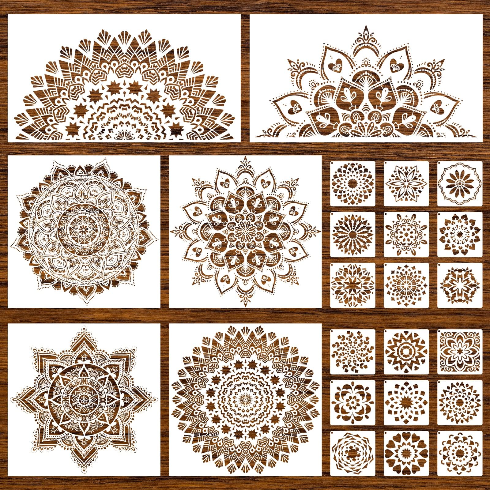 24 Pieces Mandala Stencil Reusable Mandala Painting Templates Floral Design Stencil Mandala Drawing Craft Stencil for DIY Wall, Tile, Furniture, Canva, Outdoor Indoor Decoration