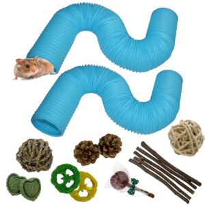 muyg plastic hamster tunnels,small animal tubes,foldable exercising training ferrets fun tunnel hamsters hideout tube 15 pcs pet chew toys for guinea pigs chinchillas rats gerbils (blue)