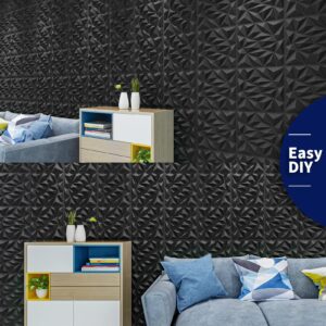 Art3dwallpanels 33 Pack 3D Wall Panel for Interior Wall Décor, PVC Textured Wall Panels, 3D Wallpaper Modern Wall Tiles, Black