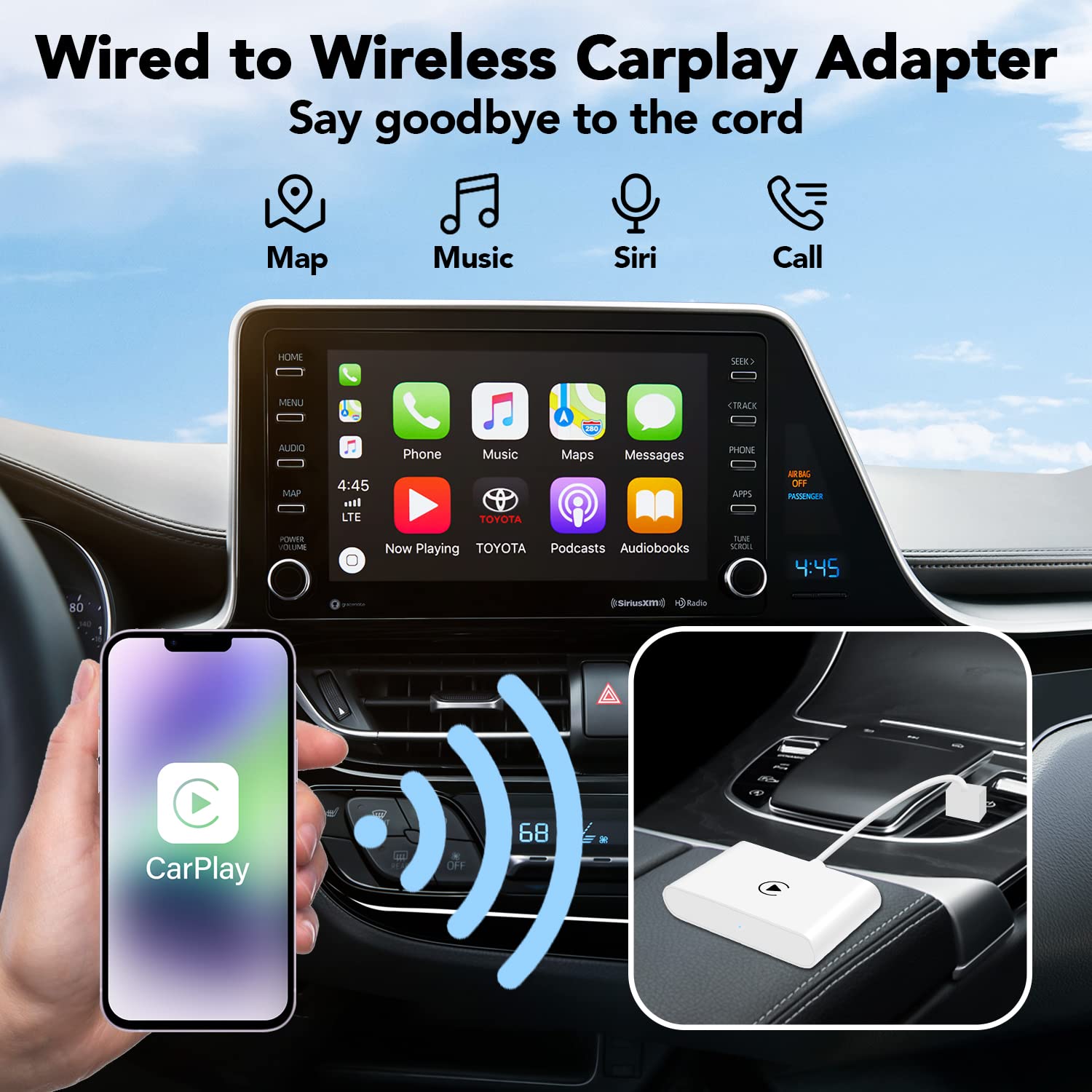 WOLIOS Wireless Carplay Adapter for Factory Wired CarPlay Apple Carplay Wireless Adapter Plug & Play Wired to Wireless CarPlay Dongle 2024 Update Low Latency