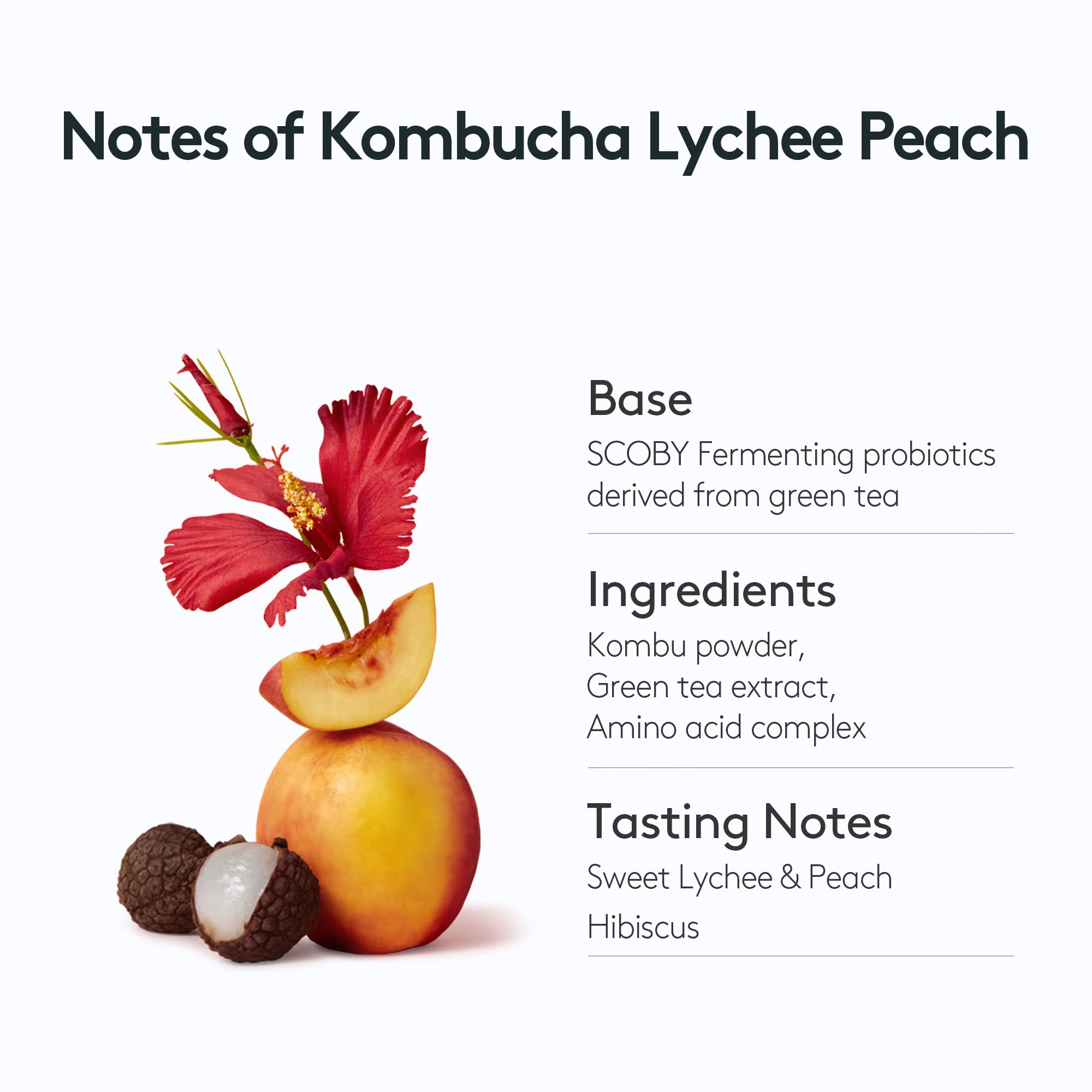 Osulloc Kombucha Tea LycheePeach (Lychee & Peach Blending), Sparkling Powdered Mix Drink, No added sugar, 30 Sticks, 5.3oz