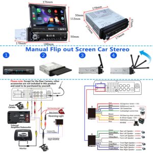 Naifay Single Din Touchscreen Car Stereo with Carplay & Android Auto, 7inch Flip Out Screen Car Stereo with Bluetooth Car Audio Receivers, Backup Camera, FM Radio/Mirror Link/USB/AUX/TF/Subwoofer