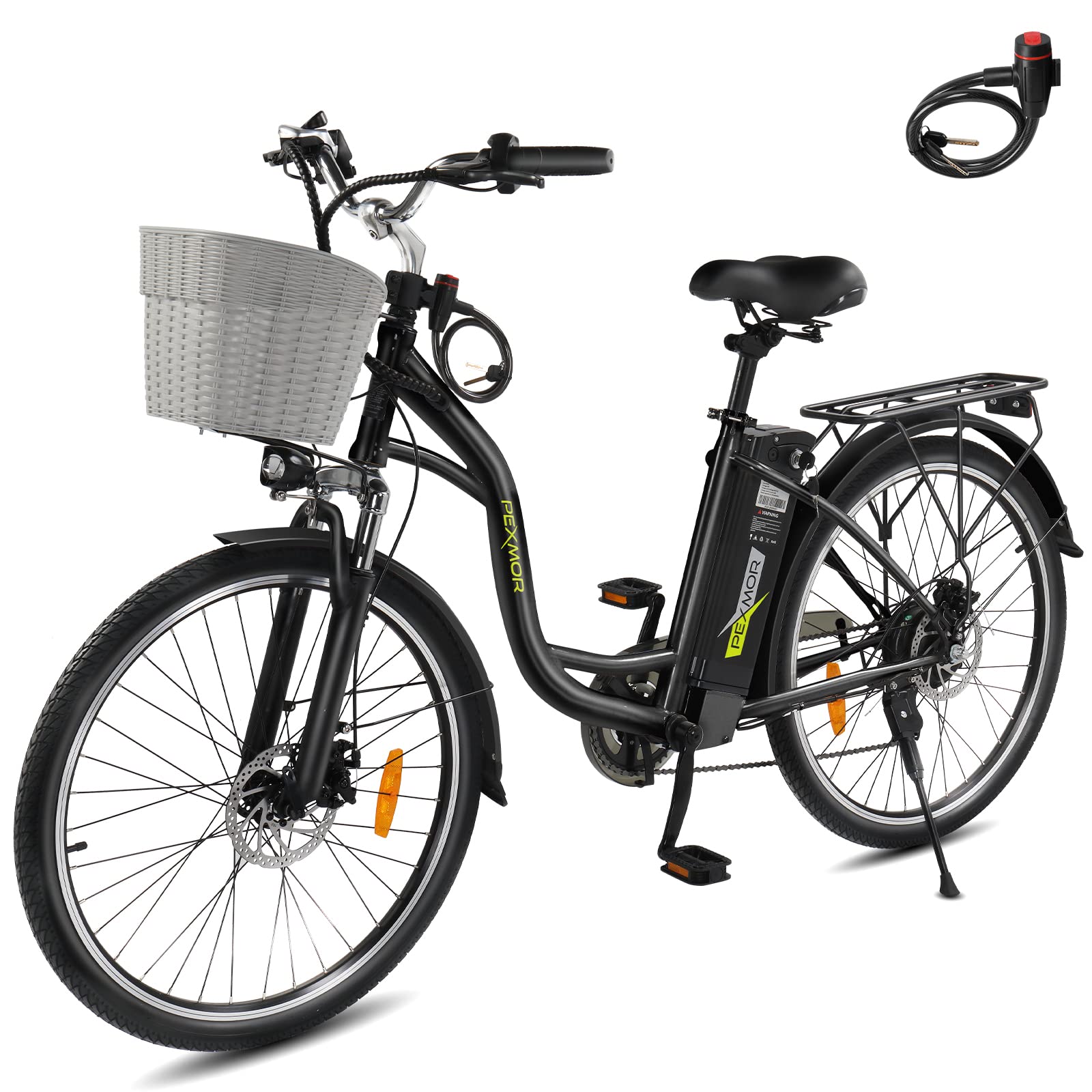 PEXMOR Electric Bike for Adults, 350W (Peak 500W) City Commuter Ebike w/36V 12.5AH Removable Battery, 26" Cruiser Electric Bicycle 6-Speed | Dual Shock Absorber, Complies to UL2849