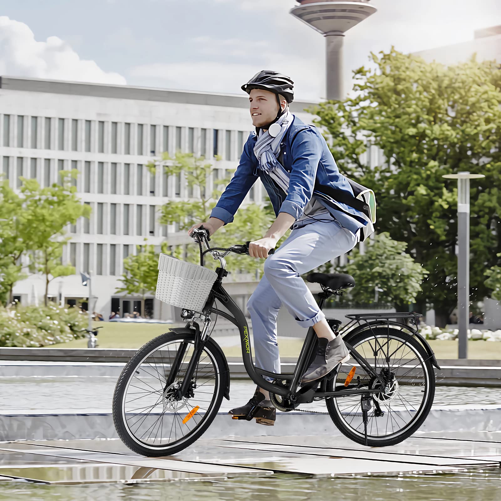 PEXMOR Electric Bike for Adults, 350W (Peak 500W) City Commuter Ebike w/36V 12.5AH Removable Battery, 26" Cruiser Electric Bicycle 6-Speed | Dual Shock Absorber, Complies to UL2849