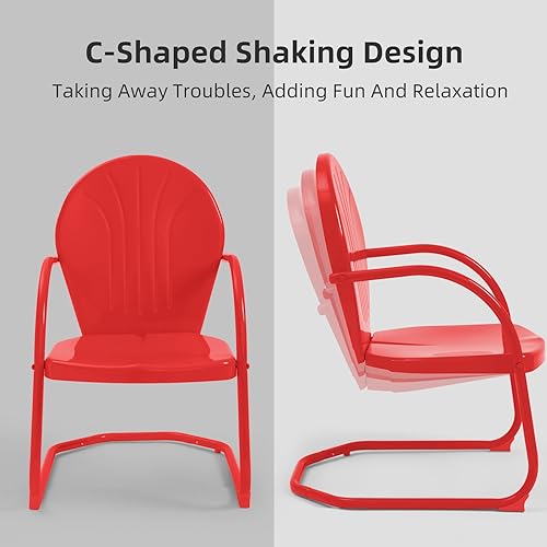 Patio Bistro Set Retro Metal Outdoor Seating Set Conversation Set 3 Piece, 2 C-Spring Motion Chairs and Side Table, Red