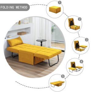 Sofa Bed, 4 in 1 Multi-Function Folding Ottoman Breathable Linen Couch Bed with Adjustable Backrest Modern Convertible Chair for Living Room Apartment Office, Yellow