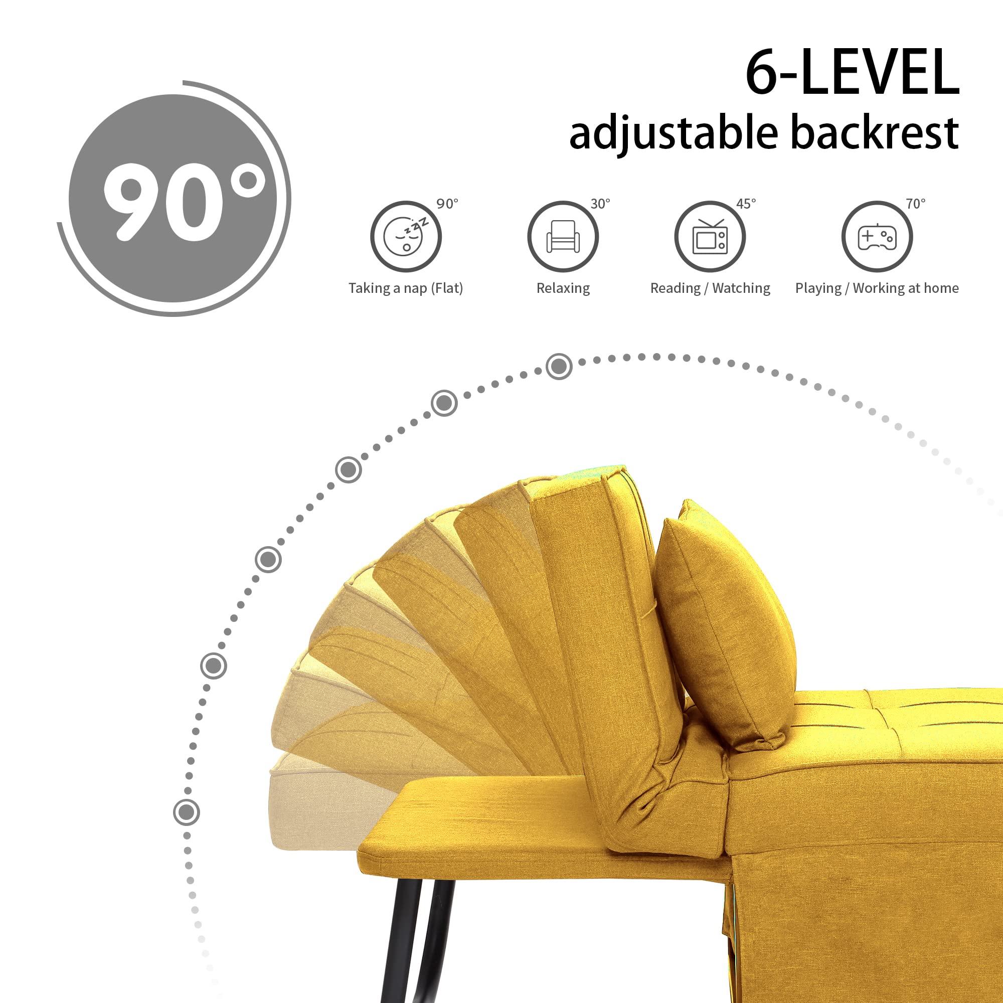 Sofa Bed, 4 in 1 Multi-Function Folding Ottoman Breathable Linen Couch Bed with Adjustable Backrest Modern Convertible Chair for Living Room Apartment Office, Yellow