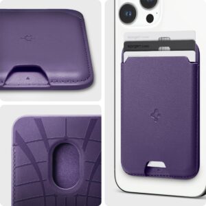 Spigen Magnetic Wallet Card Holder Designed for MagSafe Compatible with iPhone 15, iPhone 14, iPhone 13, iPhone 12 Models - PU Purple (3-Cards)