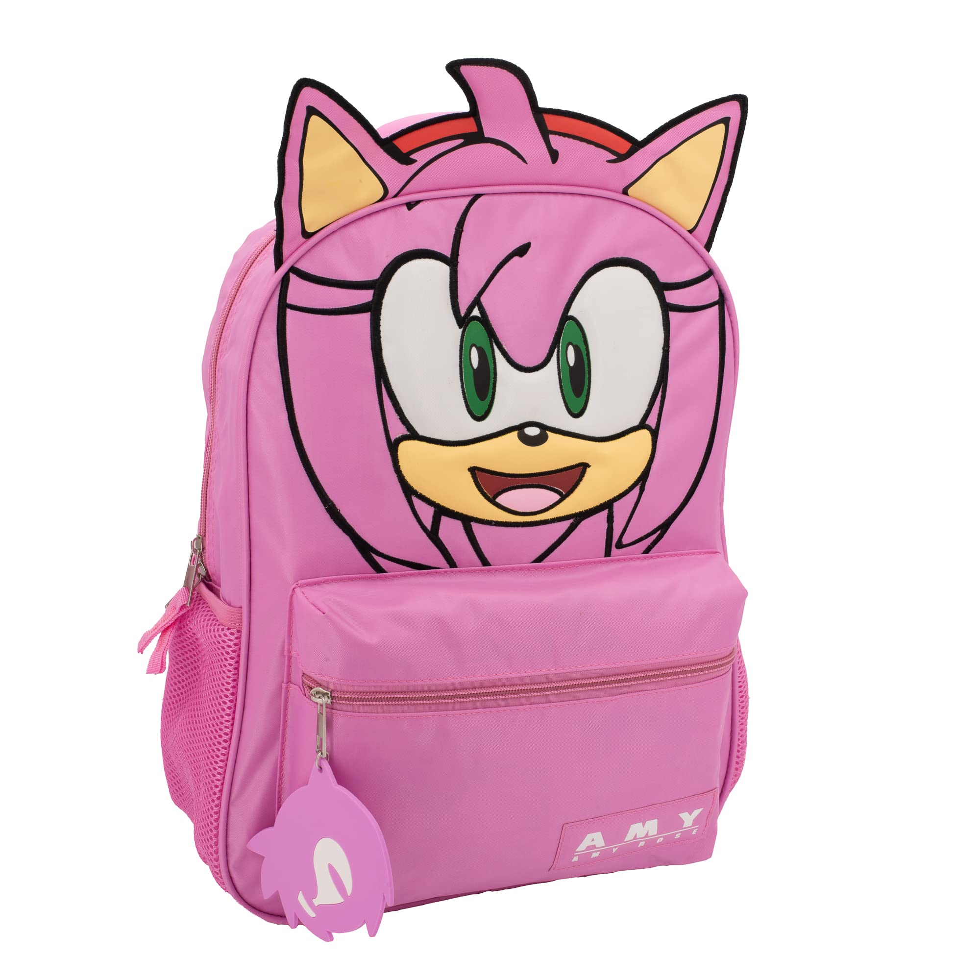 AI ACCESSORY INNOVATIONS Sonic The Hedgehog Backpack for Boys & Girls, Bookbag with Adjustable Shoulder Straps & Padded Back, Amy Rose 16 Inch Schoolbag with 3D Features, Durable School Bag for Kids