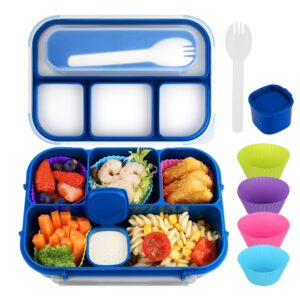 mamix bento lunch box adult box, kids, containers for adults/kids/students,1300ml-4 compartment (bright blue)