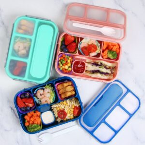 MaMix Bento Lunch Box Adult Box, Kids, Containers for Adults/Kids/Students,1300ML-4 Compartment (bright blue)