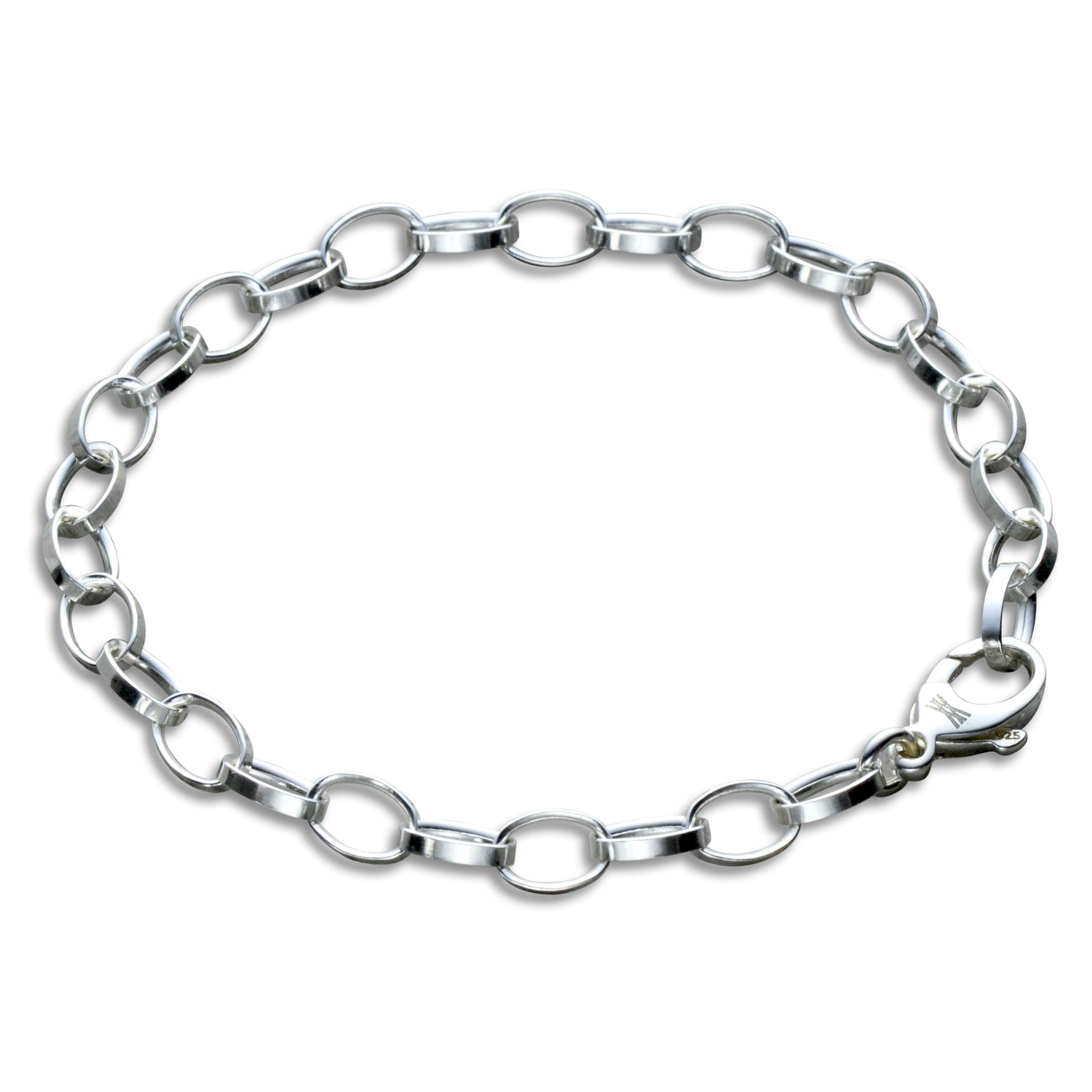 Oval Link Charm Bracelet in 925 Sterling Silver (7.0, Rhodium Plated Sterling Silver)