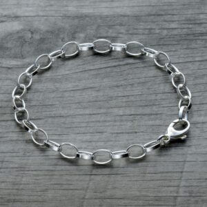 Oval Link Charm Bracelet in 925 Sterling Silver (7.0, Rhodium Plated Sterling Silver)