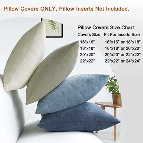 JIANTKJ Decorative Throw Pillow Covers 18x18, Set of 4 Soft Chenille Throw Pillowcases Square Pillow Covers Home Decor for Couch Sofa Bed Living Room, Pillow Inserts Not Included(Blue/Beige)