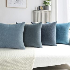 JIANTKJ Decorative Throw Pillow Covers 18x18, Set of 4 Soft Chenille Throw Pillowcases Square Pillow Covers Home Decor for Couch Sofa Bed Living Room, Pillow Inserts Not Included(Blue)