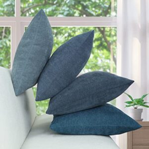 JIANTKJ Decorative Throw Pillow Covers 18x18, Set of 4 Soft Chenille Throw Pillowcases Square Pillow Covers Home Decor for Couch Sofa Bed Living Room, Pillow Inserts Not Included(Blue)