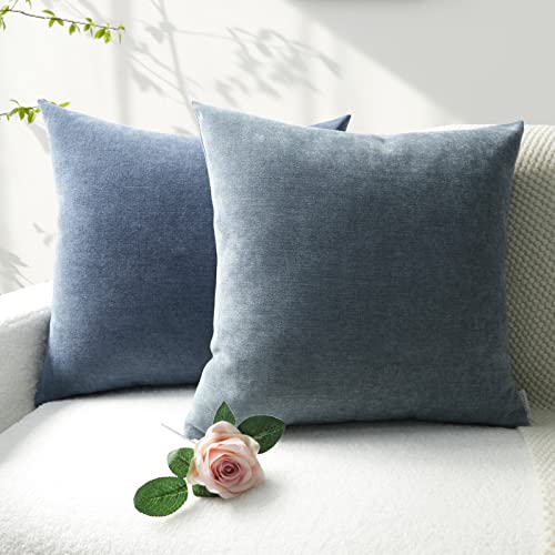 JIANTKJ Decorative Throw Pillow Covers 18x18, Set of 4 Soft Chenille Throw Pillowcases Square Pillow Covers Home Decor for Couch Sofa Bed Living Room, Pillow Inserts Not Included(Blue)