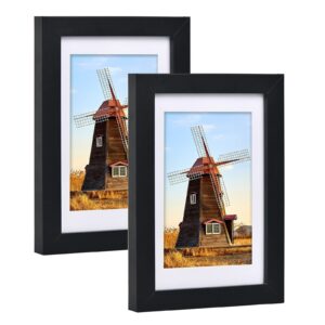 happyhapi 4x6 picture frame 2 pack photo picture frame with real glass for wall or tabletop display decor 4x6 frames collage for photos/artwork/paintings (black)