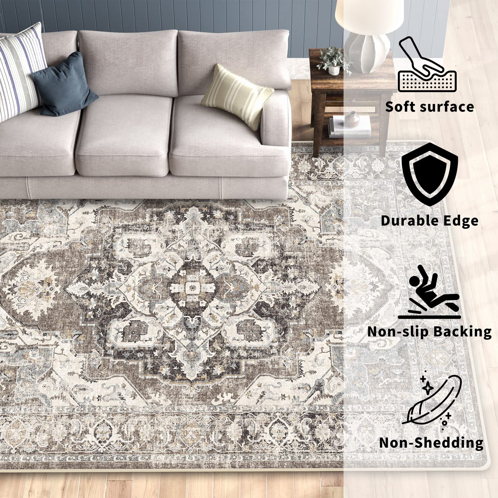 YOUFORTONG Area Rugs 8x10 Washable Non-Slip Rug Stain Resistant Rugs for Living Room Dining Room Bedroom Low-Pile and Ultra Soft Area Rug (Beige, 8x10)