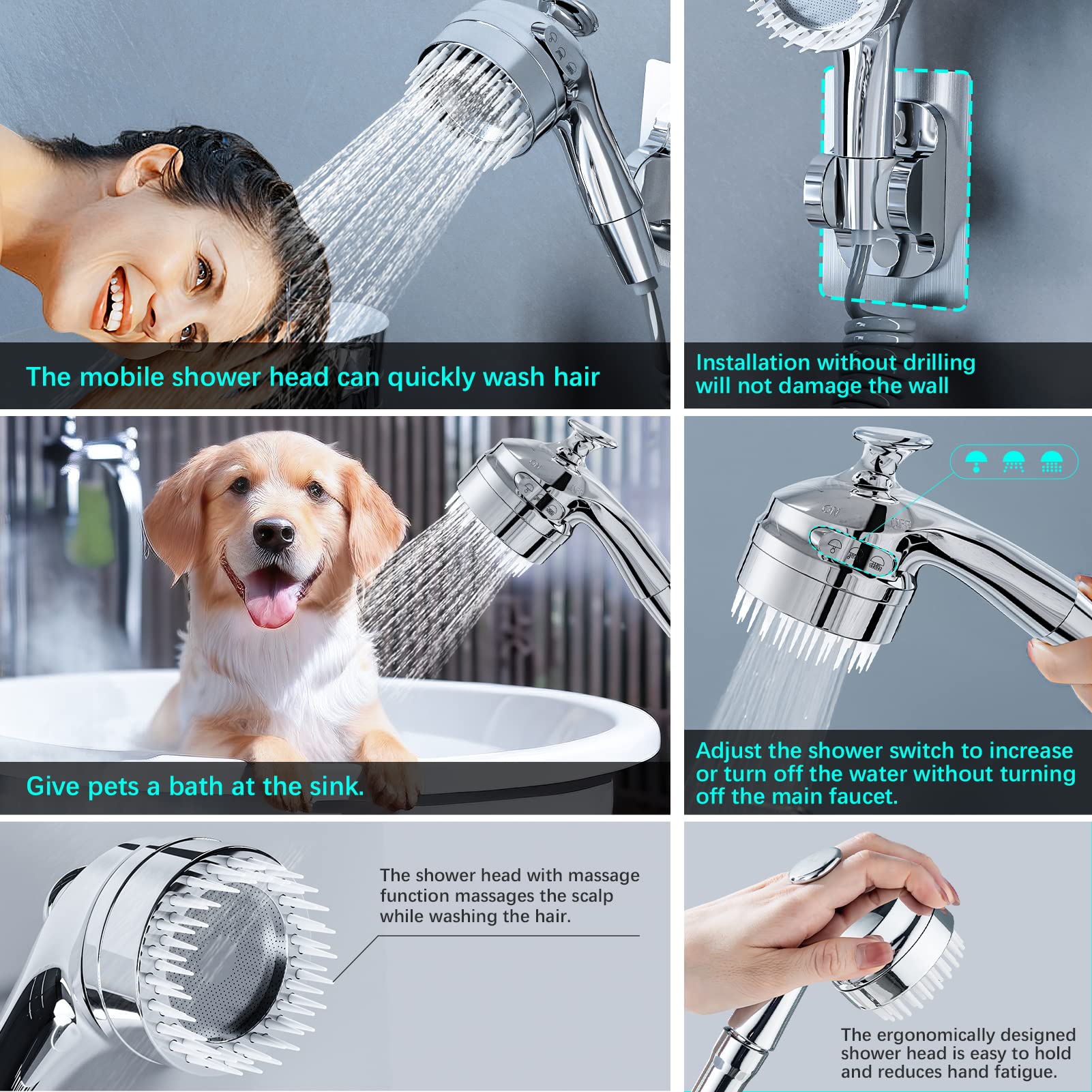 TopVelo 3-In-1 Multifunctional Faucet with 360° Rotating Faucet and Massage Shower Head, Sink Faucet for Daily Washing, Small Pet Bathing, Universal Interface for Sink faucet (Drill-Free Installation)