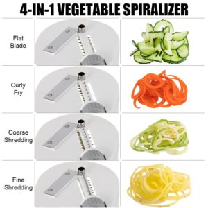 Badelite Vegetable Spiralizer 4-IN-1 Rotating Blade Veggie Spiralizer Zucchini Noodle Maker with Strong Suction Cup Spiral Vegetable Cutter Slicer - White