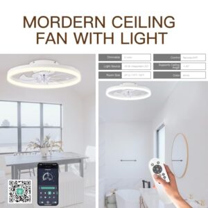 STERREN Ceiling Fans with Lights,20" Low Profile Ceiling Fan with Remote Control, Modern Flush Mount Ceiling Fan,White Fan Light for Bedroom, Living Room,Kitchen,Small LED Ceiling Light Fixture