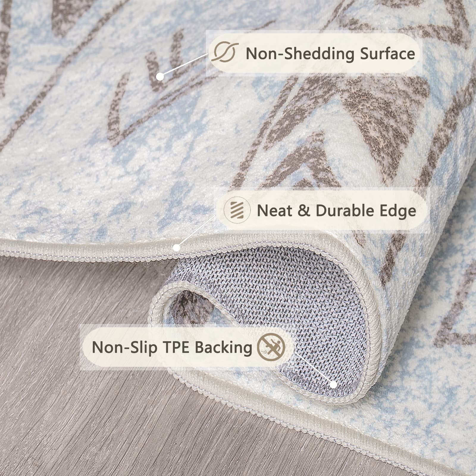 auruge Area Rug Vintage Boho Indoor Rugs Cozy & Fluffy Foldable Carpet Non-Slip Non Shedding & Machine Washable Rugs for Living Room Bedroom Dining Room,Beige & Blue,8x10