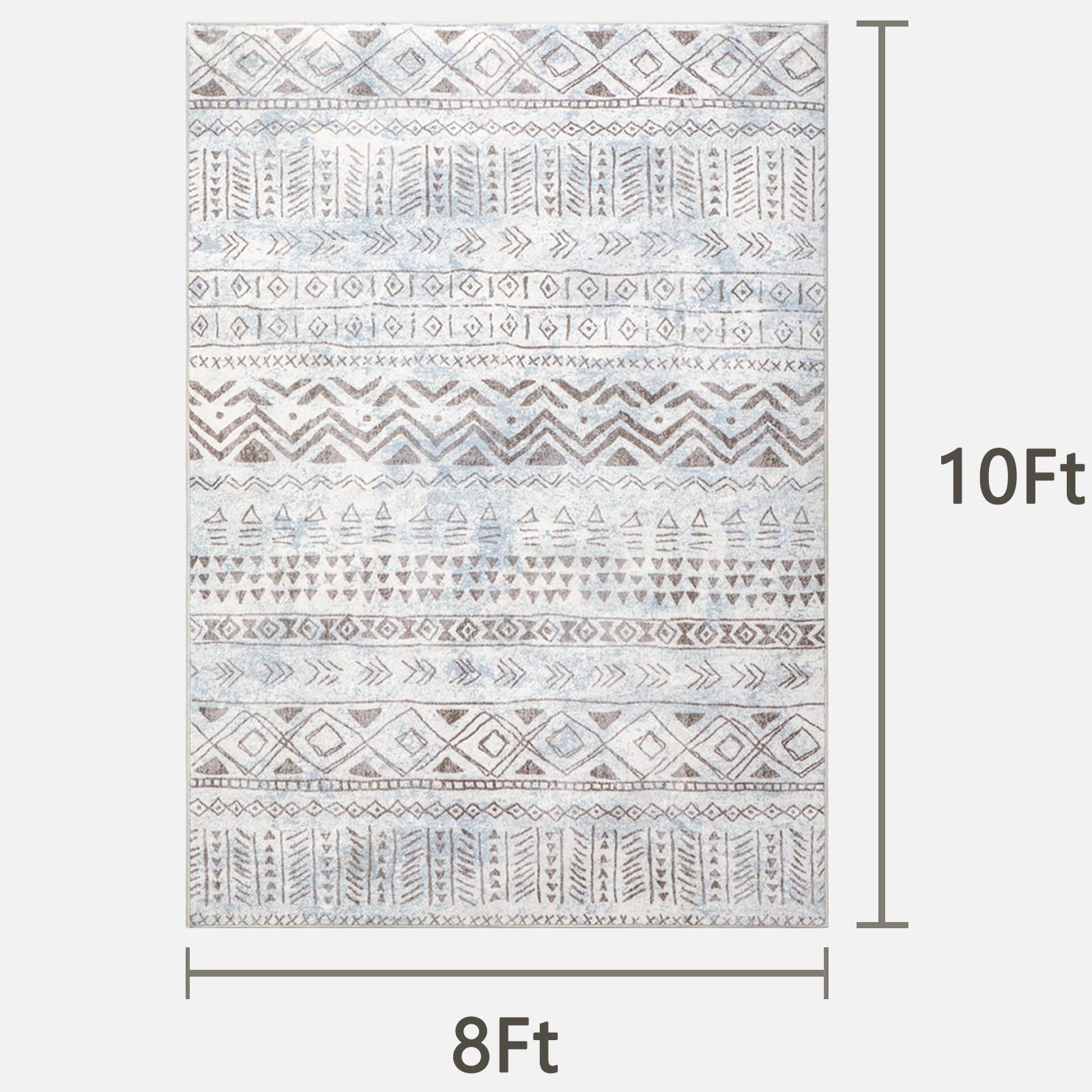 auruge Area Rug Vintage Boho Indoor Rugs Cozy & Fluffy Foldable Carpet Non-Slip Non Shedding & Machine Washable Rugs for Living Room Bedroom Dining Room,Beige & Blue,8x10