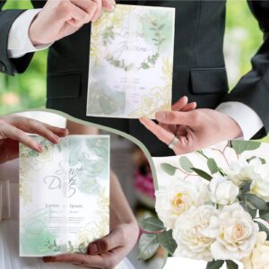 Ayfjovs 120 Pack Luxury Gold Foil Floral Vellum Paper Wedding Invitation Paper for 5x7 Invitations, Vellum Jackets for 5x7 Invitations, Transparent Vellum Wrap for Wedding Baby Shower Birthday