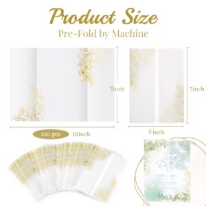 Ayfjovs 120 Pack Luxury Gold Foil Floral Vellum Paper Wedding Invitation Paper for 5x7 Invitations, Vellum Jackets for 5x7 Invitations, Transparent Vellum Wrap for Wedding Baby Shower Birthday