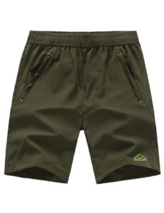 tbmpoy men's hiking running 7" shorts with pockets athletic outdoor sports gym running short zipper pockets army green/green l